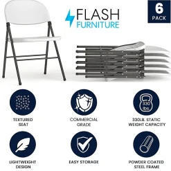 Flash Furniture Hercules Folding Chairs, Set Of 6 Folding Chairs, Granite White/Charcoal