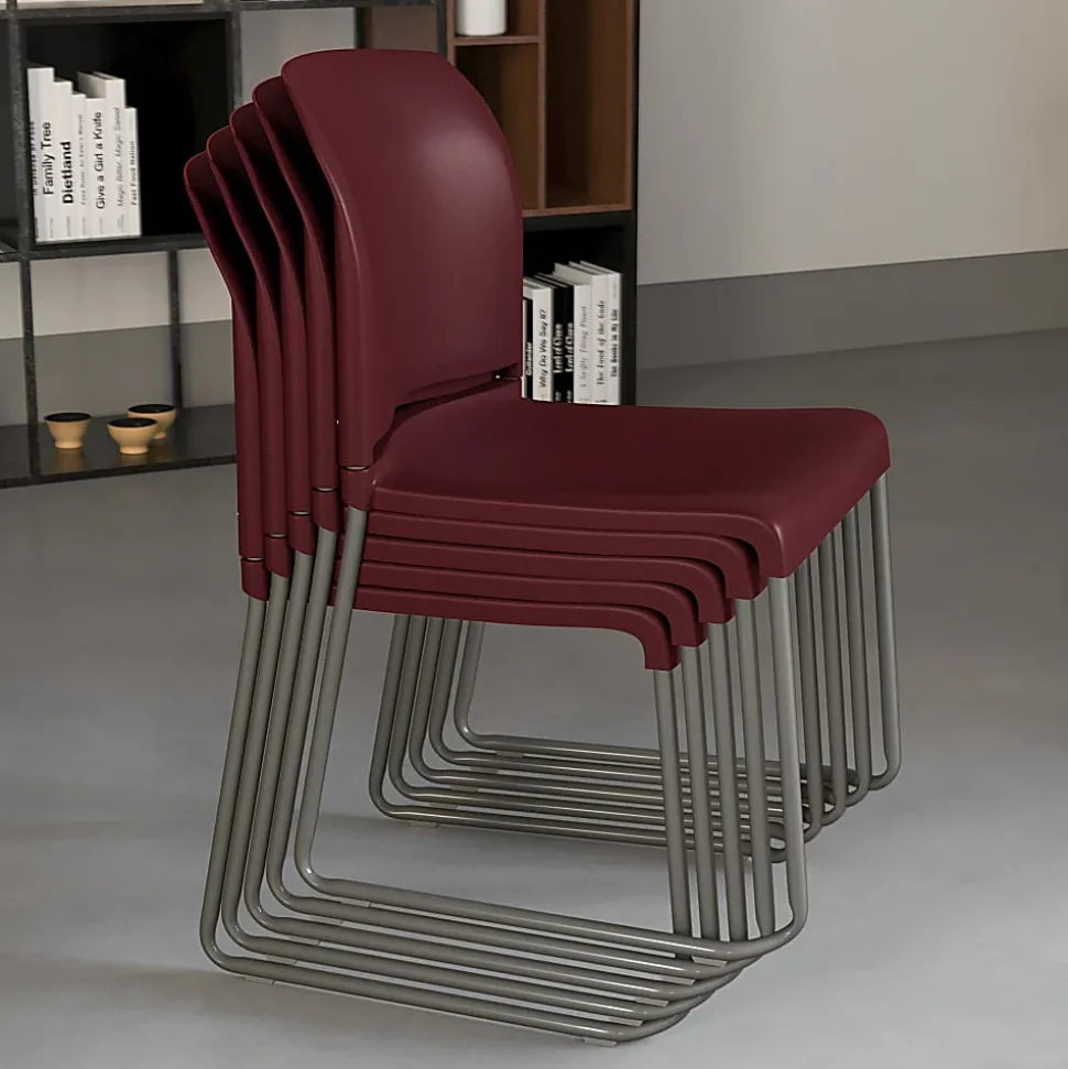 Flash Furniture HERCULES Full-Back Contoured Stacking Chair With Sled Base, Burgundy/Gray