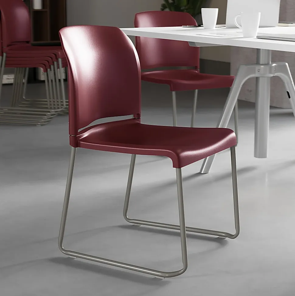 Flash Furniture HERCULES Full-Back Contoured Stacking Chair With Sled Base, Burgundy/Gray
