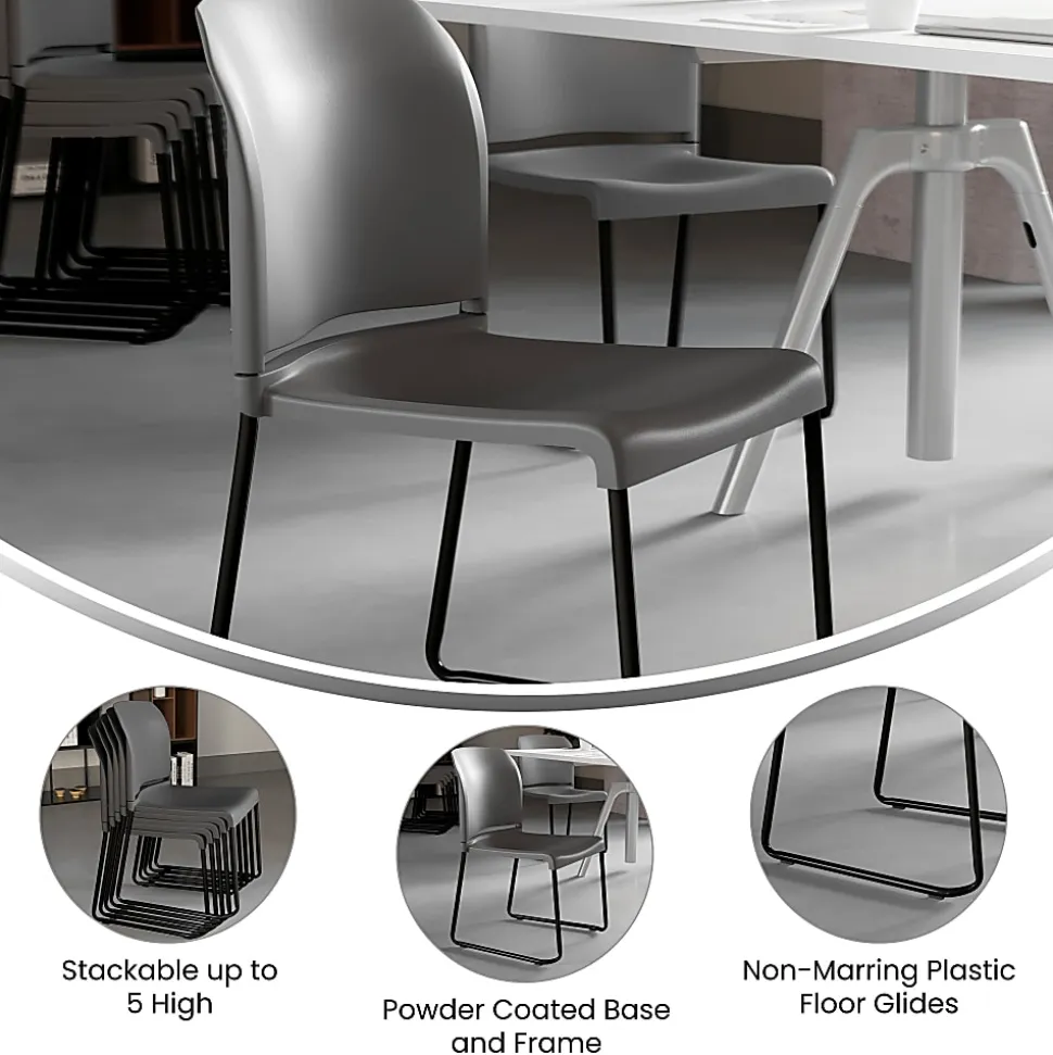 Flash Furniture HERCULES Full-Back Contoured Stacking Chair With Sled Base, Gray/Black