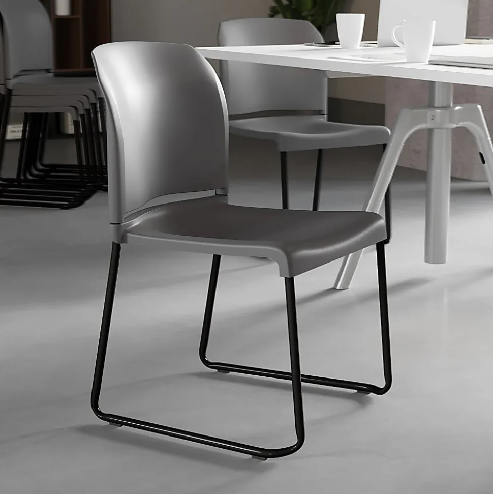 Flash Furniture HERCULES Full-Back Contoured Stacking Chair With Sled Base, Gray/Black