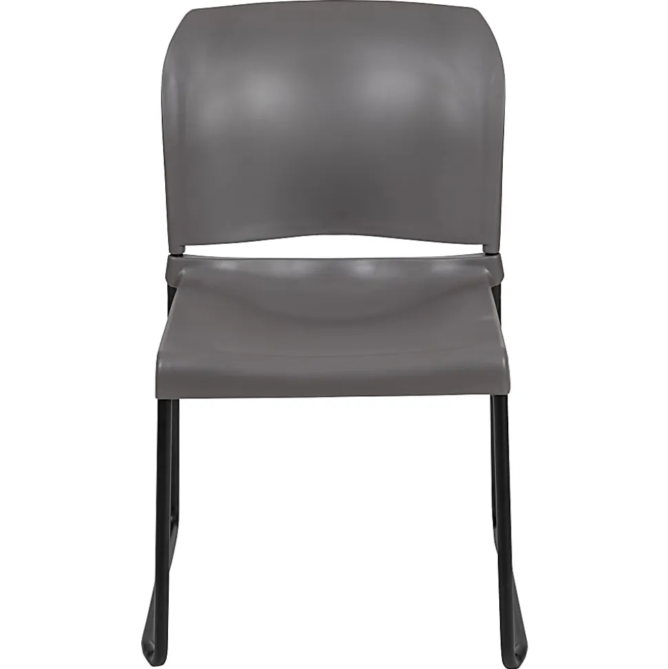 Flash Furniture HERCULES Full-Back Contoured Stacking Chair With Sled Base, Gray/Black