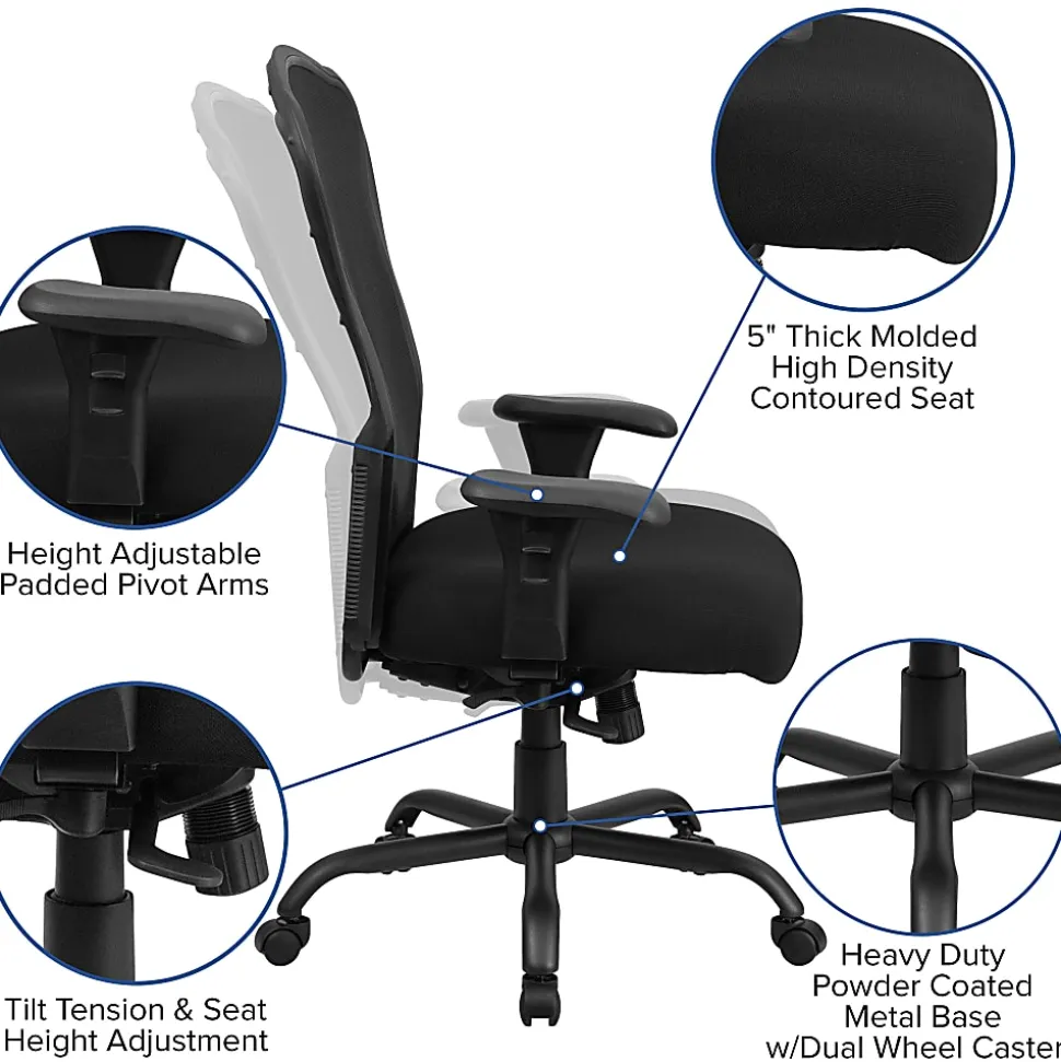 Flash Furniture HERCULES 24-7 Intensive Mesh Big And Tall Multifunction Chair With Synchro Tilt, Black