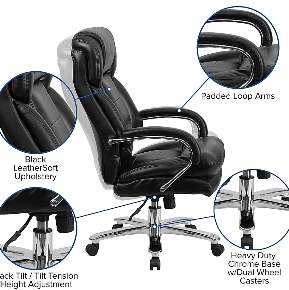 Flash Furniture Hercules 24-7 Intensive Use Big & Tall Ergonomic LeatherSoft™ Faux Leather Office Chair With Loop Arms, Black/Gray