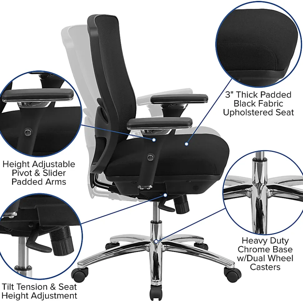 Flash Furniture HERCULES 24-7 Intensive Mesh Mid-Back Big And Tall Chair With Synchro Tilt, Black/Chrome