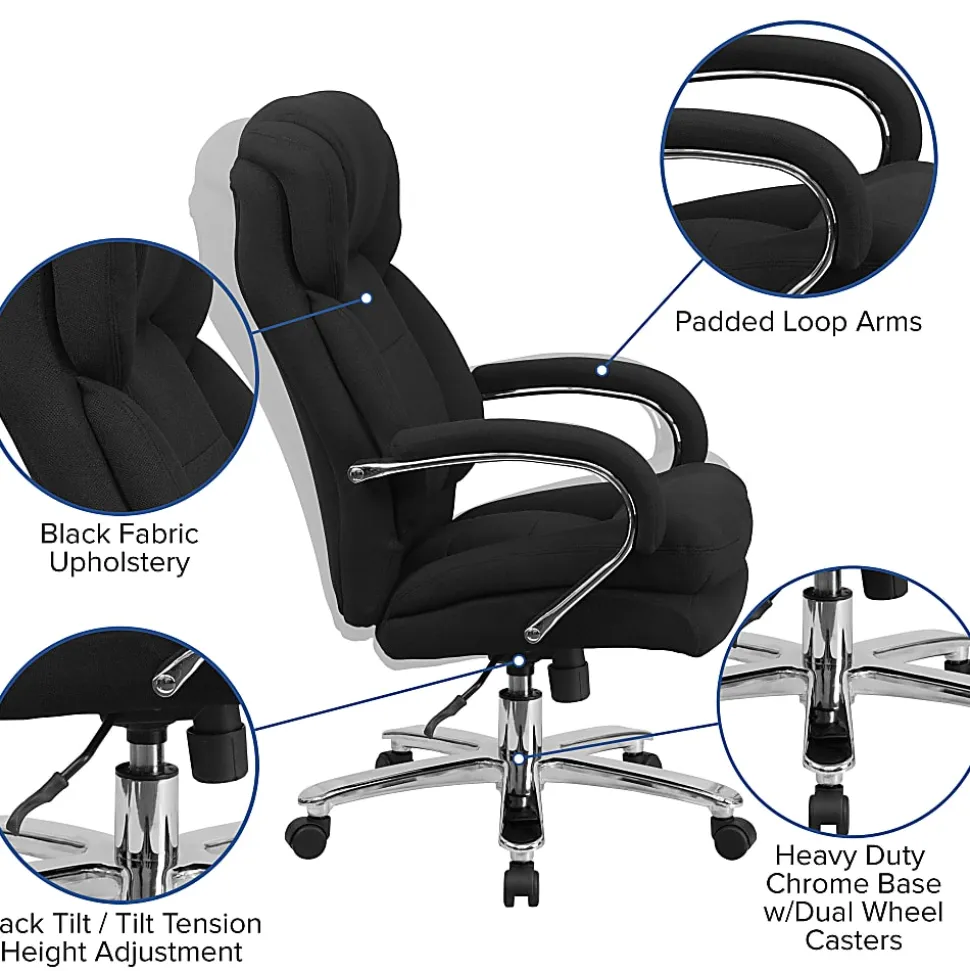 Flash Furniture Hercules 24-7 Intensive Use Big And Tall Office Chair With Loop Arms, Black Ergonomic Fabric/Gray