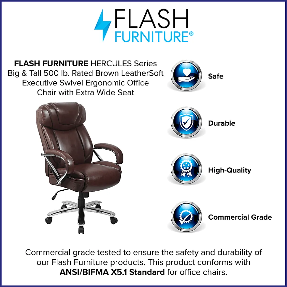 Flash Furniture Hercules LeatherSoft™ Faux Leather High-Back Big & Tall Ergonomic Office Chair, Brown/Gray