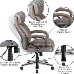 Flash Furniture Hercules LeatherSoft™ Faux Leather High-Back Big & Tall Ergonomic Office Chair, Taupe/Gray