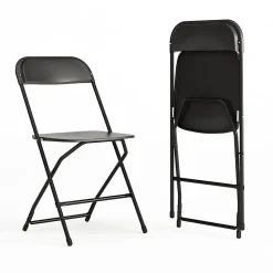 Flash Furniture Hercules Plastic Folding Chairs With 650-lb Capacity, Black, Set Of 2 Chairs