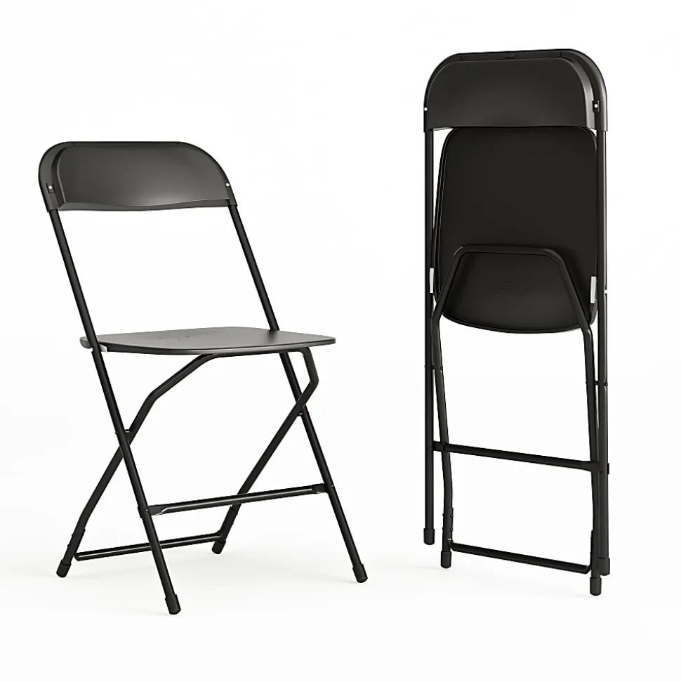 Flash Furniture Hercules Plastic Folding Chairs With 650-lb Capacity, Black, Set Of 2 Chairs