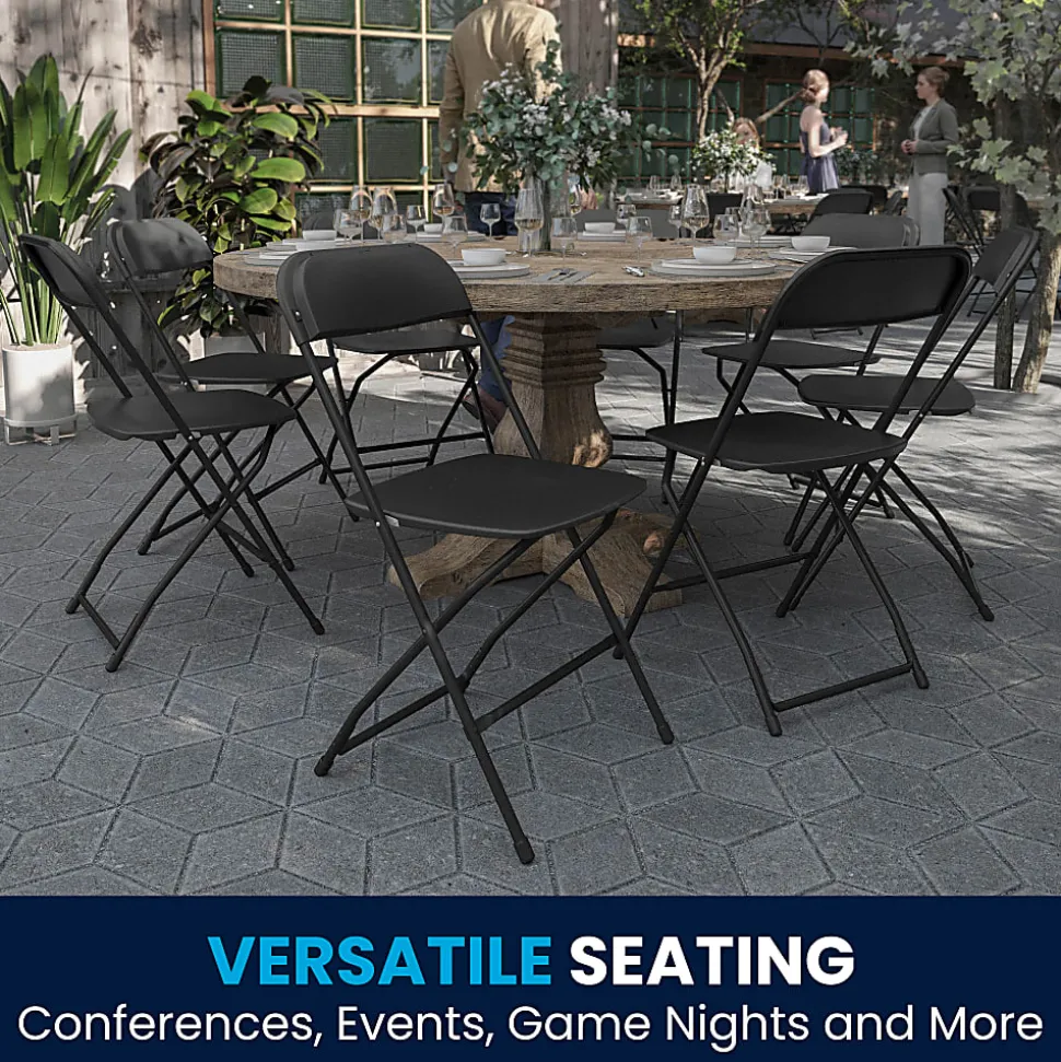 Flash Furniture Hercules Plastic Folding Chairs With 650-lb Capacity, Black, Set Of 2 Chairs