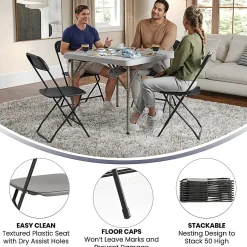 Flash Furniture Hercules Plastic Folding Chairs With 650-lb Capacity, Black, Set Of 2 Chairs