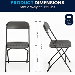 Flash Furniture Hercules Plastic Folding Chairs With 650-lb Capacity, Black, Set Of 2 Chairs
