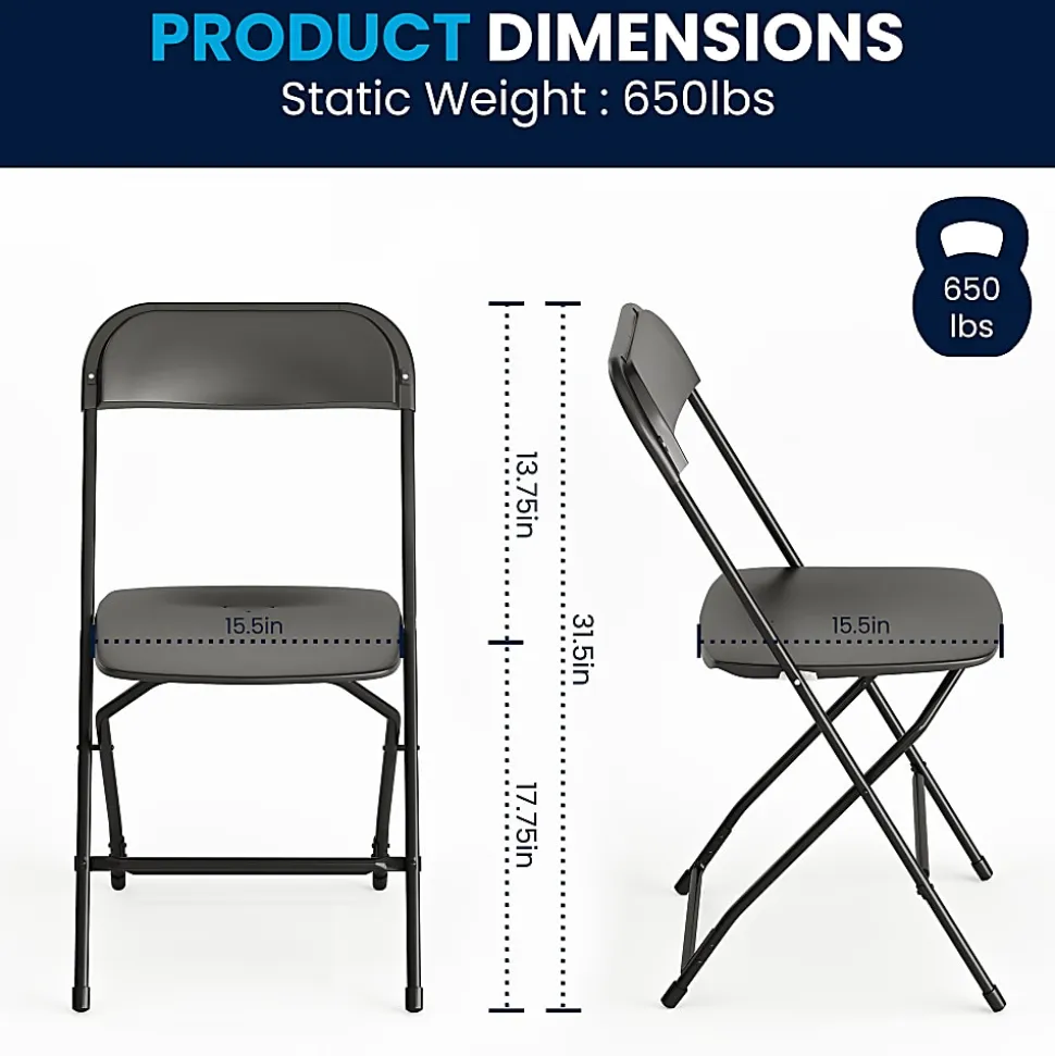 Flash Furniture Hercules Plastic Folding Chairs With 650-lb Capacity, Black, Set Of 2 Chairs