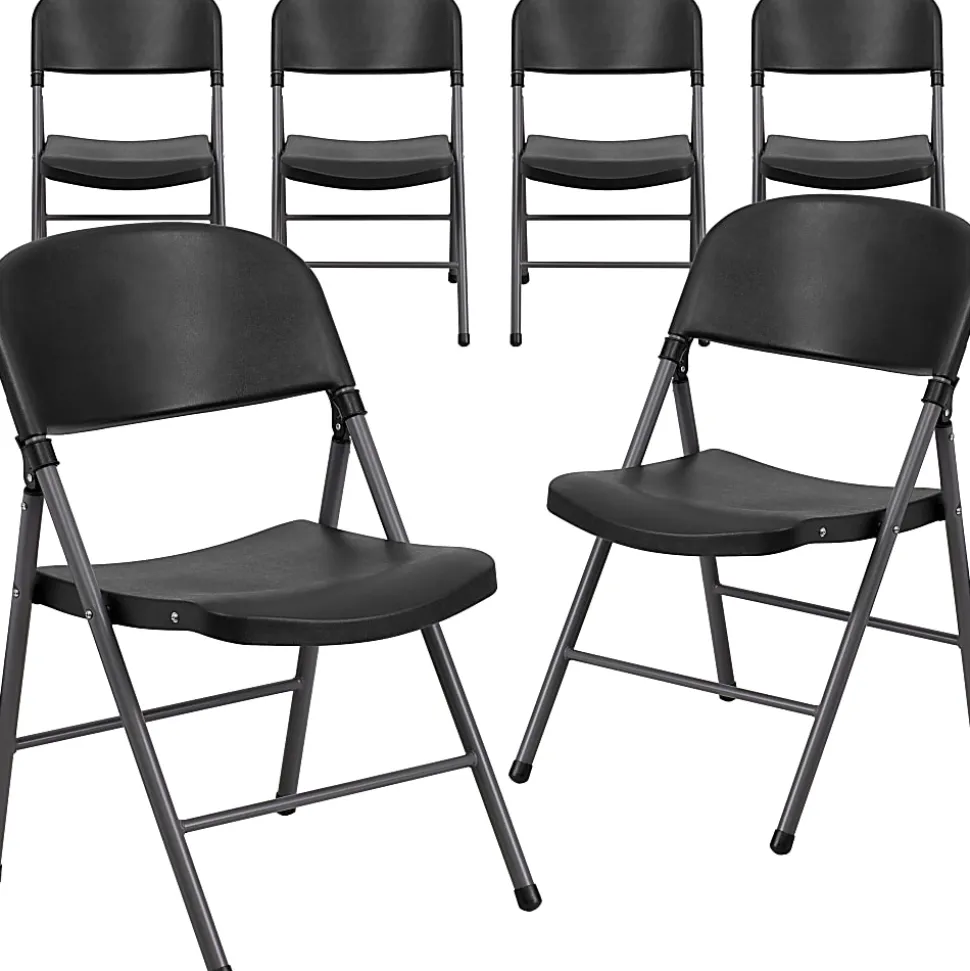 Flash Furniture HERCULES Plastic Folding Chairs, Black/Charcoal, Pack Of 6 Chairs