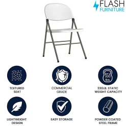 Flash Furniture HERCULES Plastic Folding Chair, White/Gray