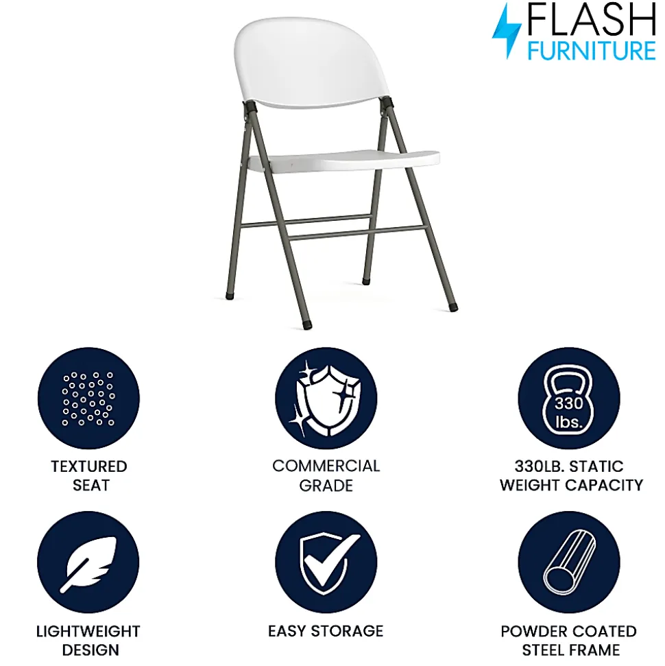 Flash Furniture HERCULES Plastic Folding Chair, White/Gray