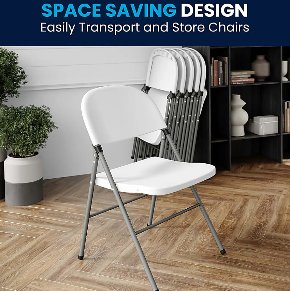 Flash Furniture HERCULES Plastic Folding Chair, White/Gray