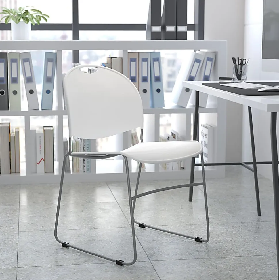 Flash Furniture HERCULES Plastic Ultra-Compact Stack Chair, White/Silver