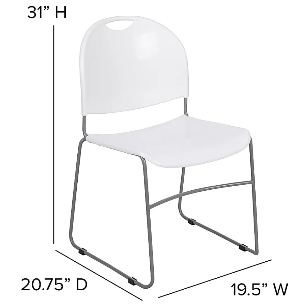 Flash Furniture HERCULES Plastic Ultra-Compact Stack Chair, White/Silver