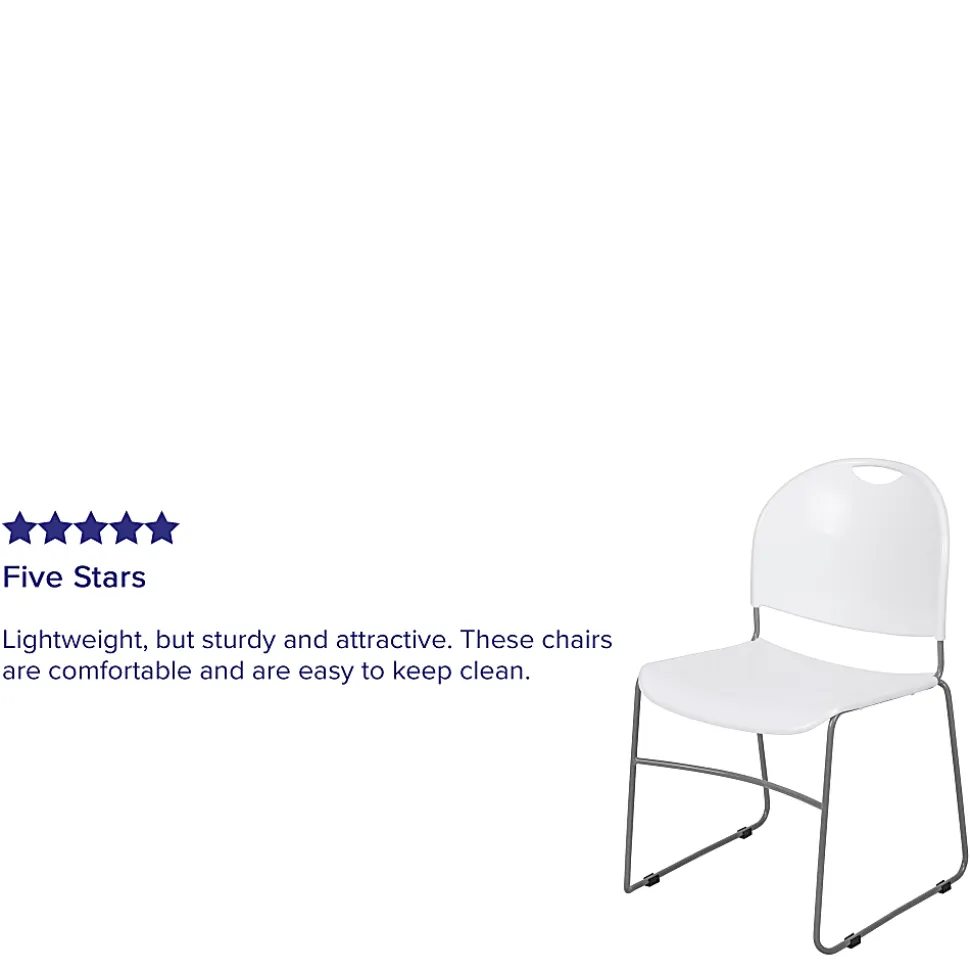 Flash Furniture HERCULES Plastic Ultra-Compact Stack Chair, White/Silver