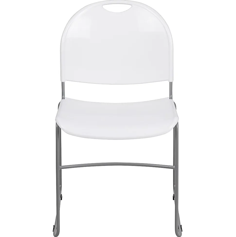 Flash Furniture HERCULES Plastic Ultra-Compact Stack Chair, White/Silver