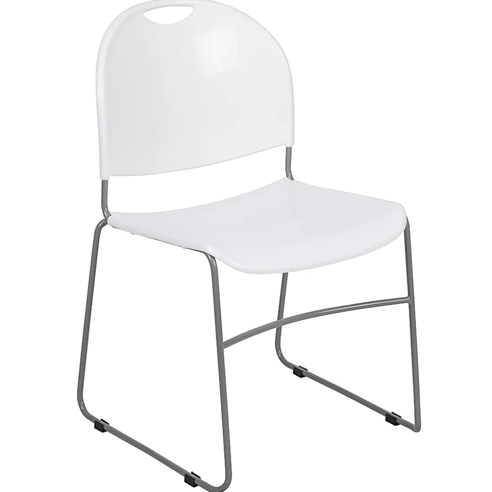 Flash Furniture HERCULES Plastic Ultra-Compact Stack Chair, White/Silver