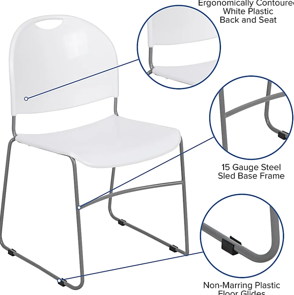 Flash Furniture HERCULES Plastic Ultra-Compact Stack Chair, White/Silver