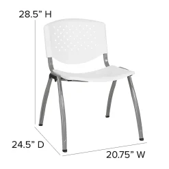 Flash Furniture HERCULES Plastic Stack Chair With Titanium Frame, White/Gray