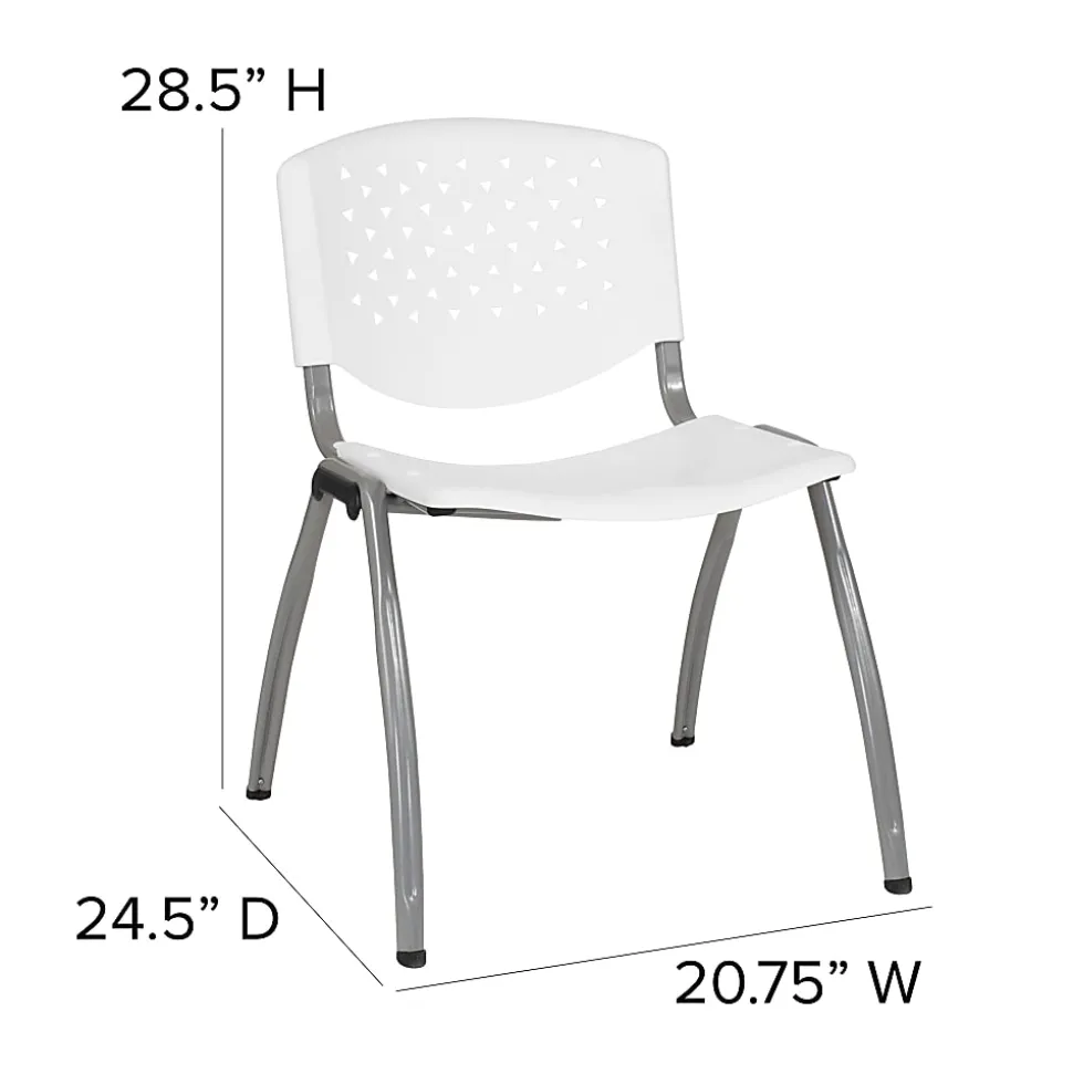 Flash Furniture HERCULES Plastic Stack Chair With Titanium Frame, White/Gray