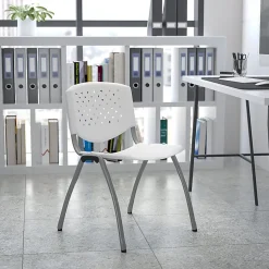 Flash Furniture HERCULES Plastic Stack Chair With Titanium Frame, White/Gray