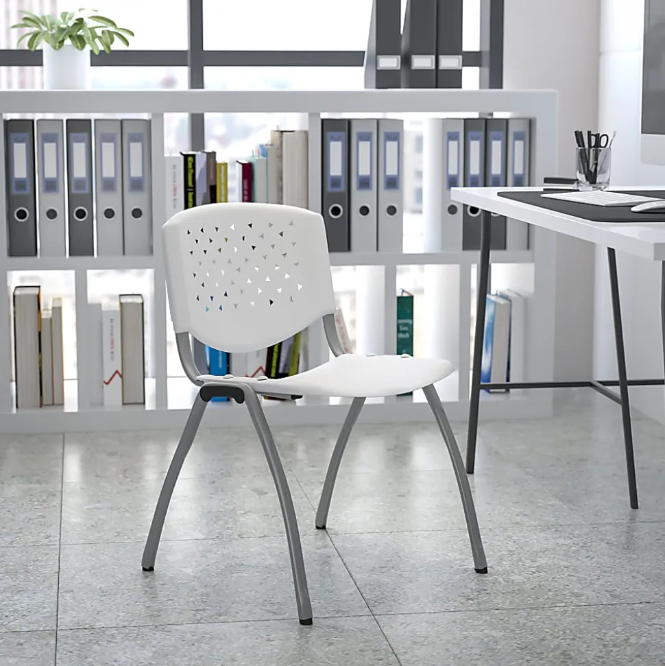 Flash Furniture HERCULES Plastic Stack Chair With Titanium Frame, White/Gray