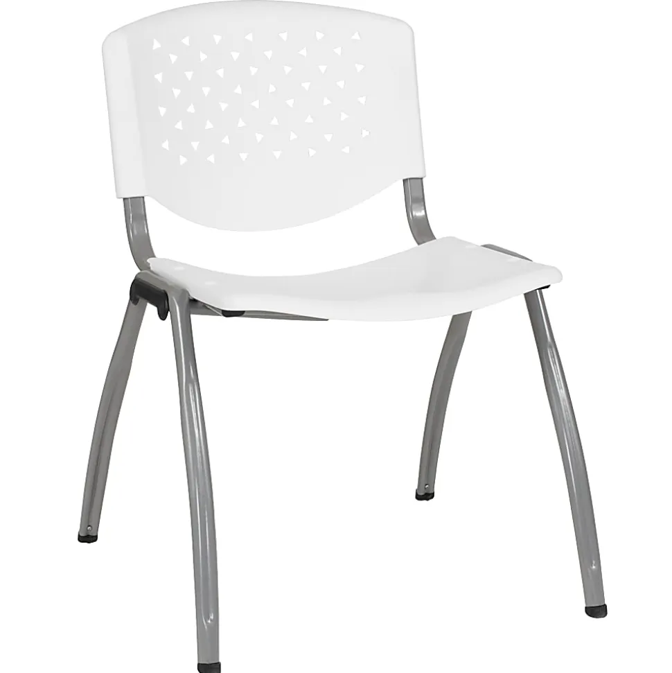 Flash Furniture HERCULES Plastic Stack Chair With Titanium Frame, White/Gray