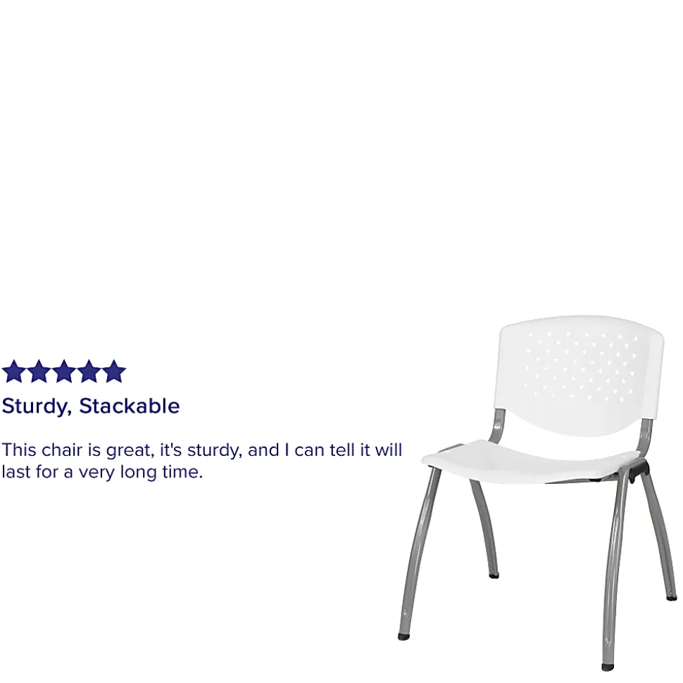 Flash Furniture HERCULES Plastic Stack Chair With Titanium Frame, White/Gray