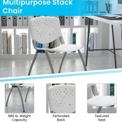Flash Furniture HERCULES Plastic Stack Chair With Titanium Frame, White/Gray
