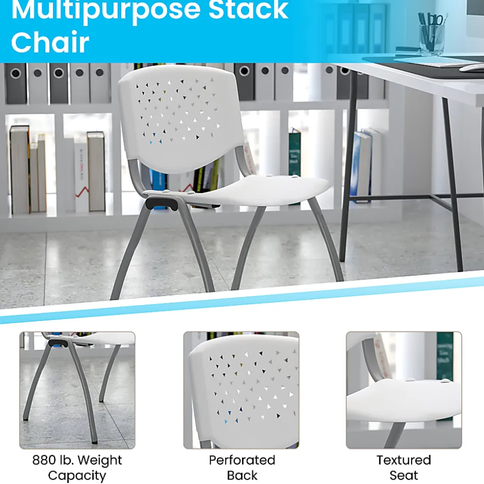 Flash Furniture HERCULES Plastic Stack Chair With Titanium Frame, White/Gray