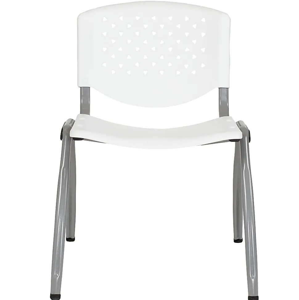 Flash Furniture HERCULES Plastic Stack Chair With Titanium Frame, White/Gray