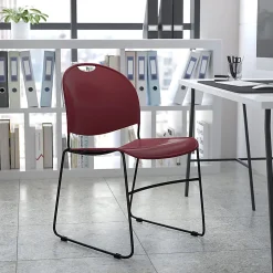 Flash Furniture HERCULES Plastic Ultra-Compact Stack Chair, Burgundy Plastic/Black Frame