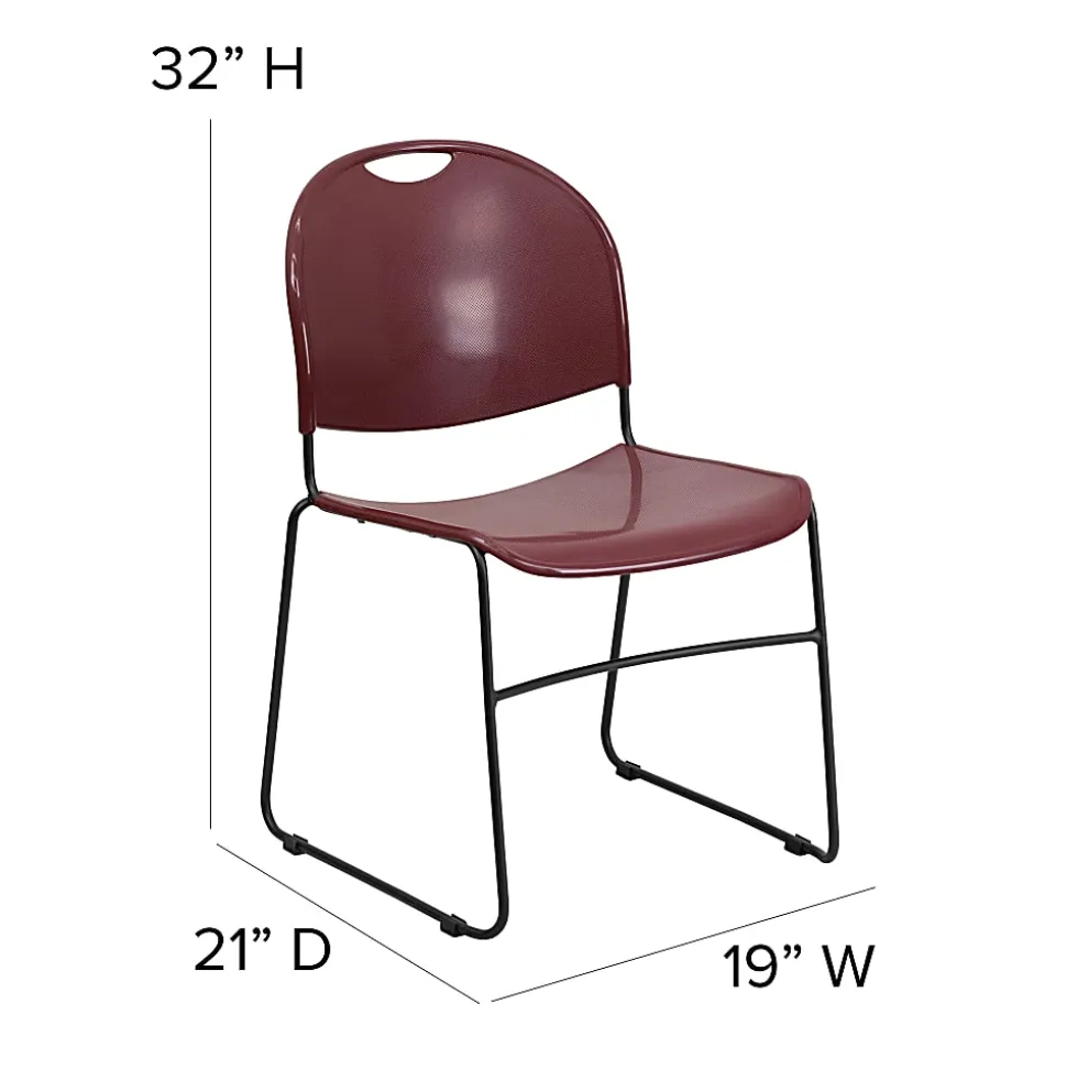 Flash Furniture HERCULES Plastic Ultra-Compact Stack Chair, Burgundy Plastic/Black Frame