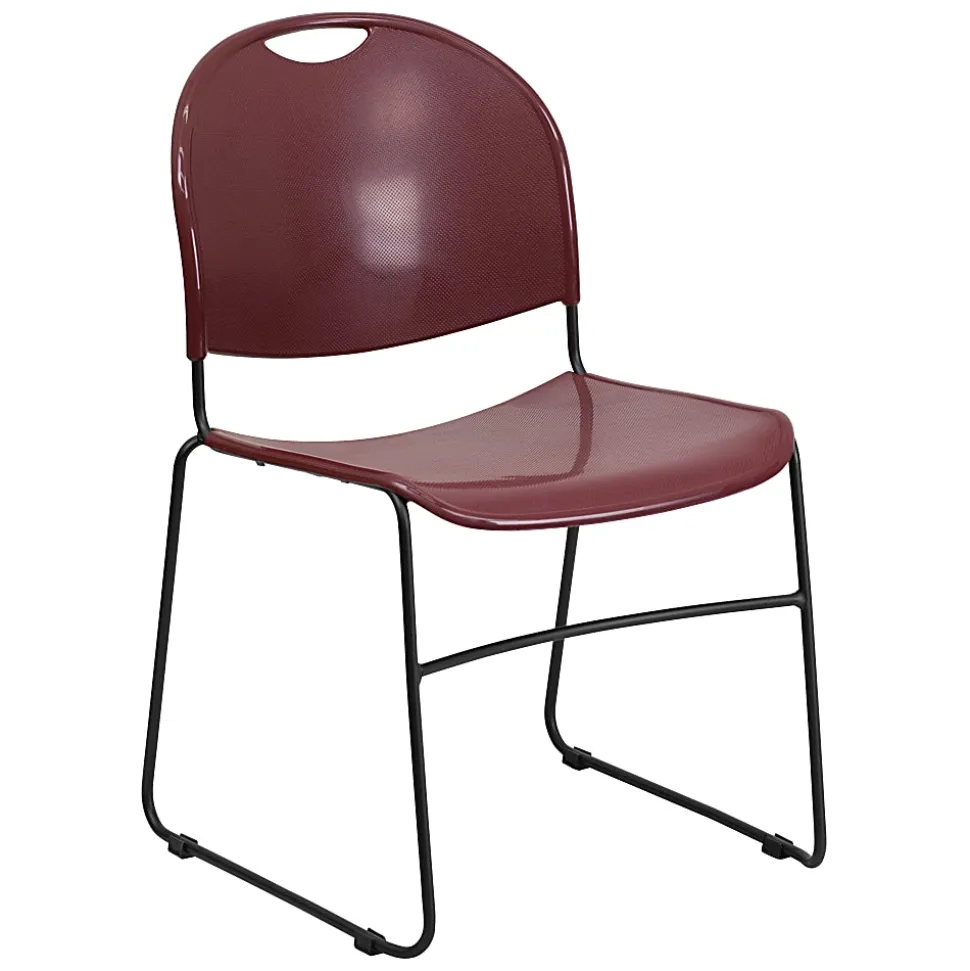 Flash Furniture HERCULES Plastic Ultra-Compact Stack Chair, Burgundy Plastic/Black Frame