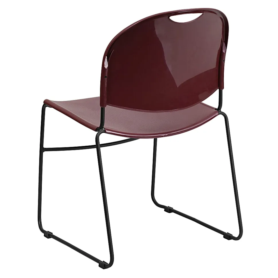 Flash Furniture HERCULES Plastic Ultra-Compact Stack Chair, Burgundy Plastic/Black Frame
