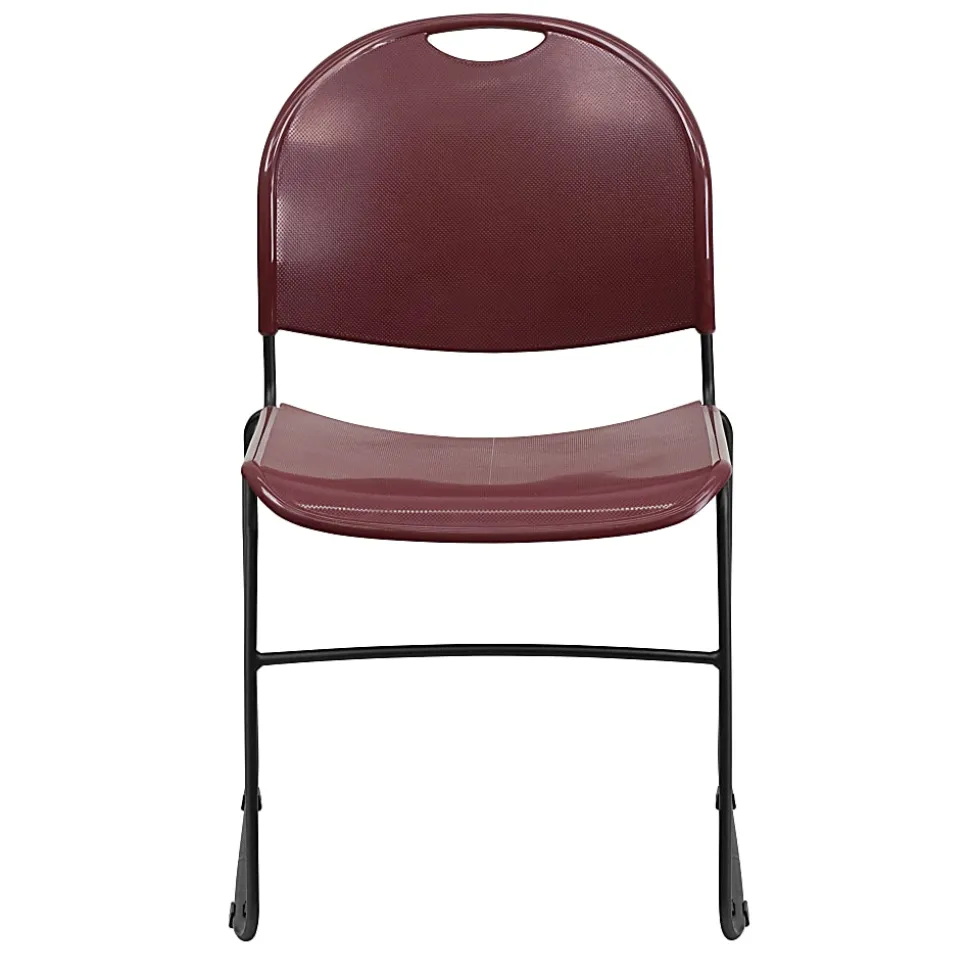 Flash Furniture HERCULES Plastic Ultra-Compact Stack Chair, Burgundy Plastic/Black Frame