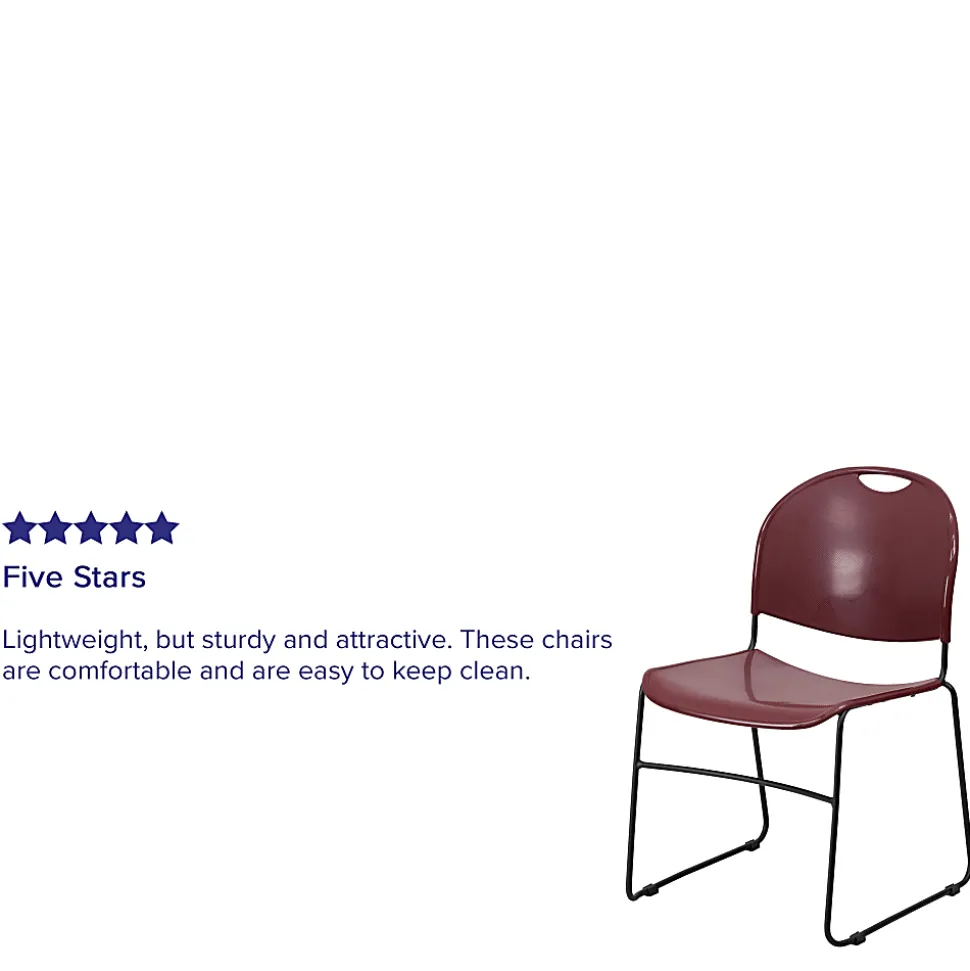 Flash Furniture HERCULES Plastic Ultra-Compact Stack Chair, Burgundy Plastic/Black Frame