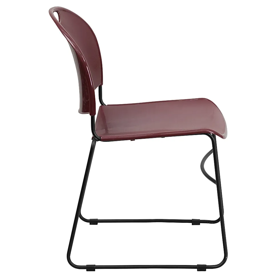 Flash Furniture HERCULES Plastic Ultra-Compact Stack Chair, Burgundy Plastic/Black Frame