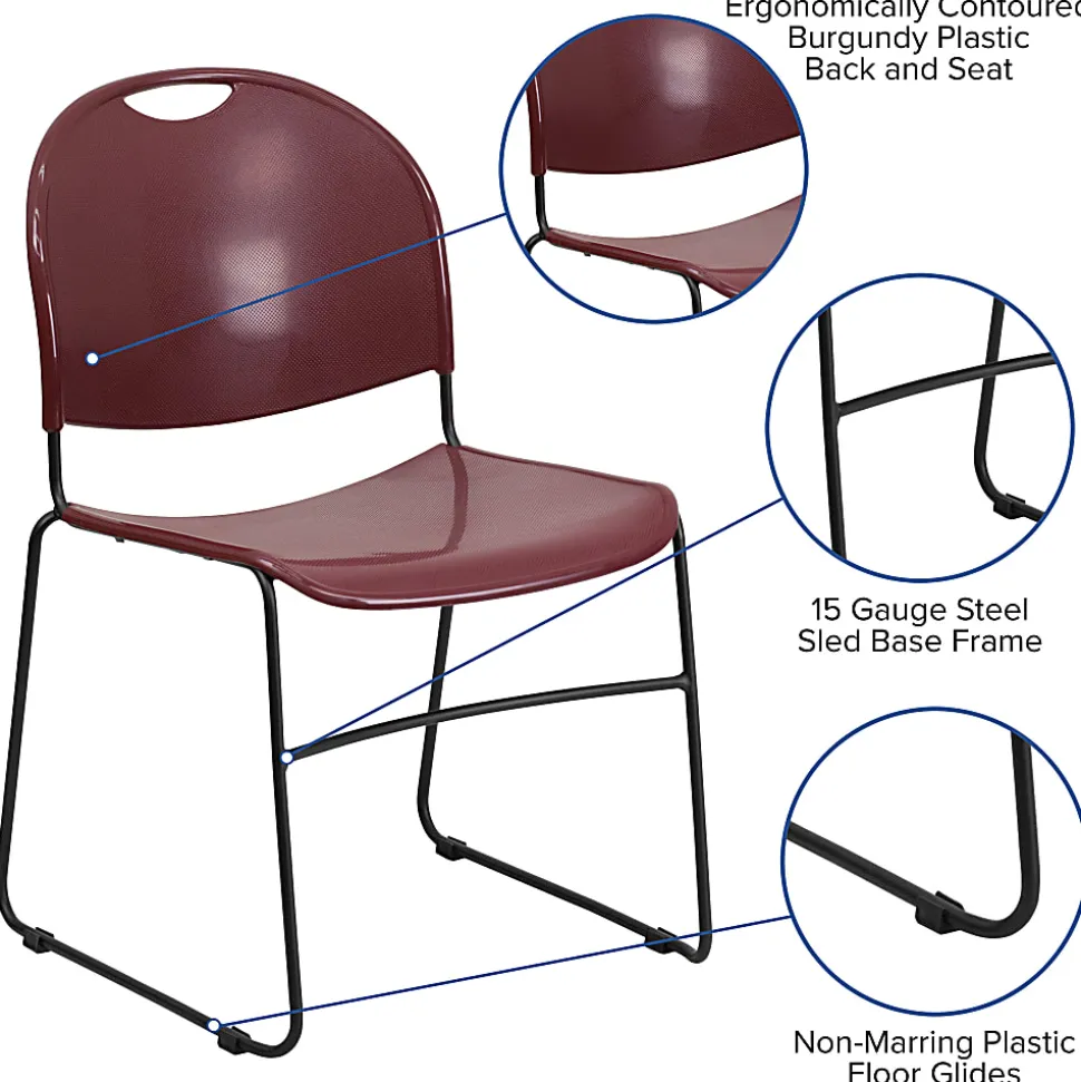 Flash Furniture HERCULES Plastic Ultra-Compact Stack Chair, Burgundy Plastic/Black Frame
