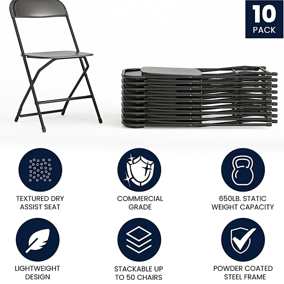 Flash Furniture Hercules Premium Folding Chairs, Set Of 10 Folding Chairs, Black