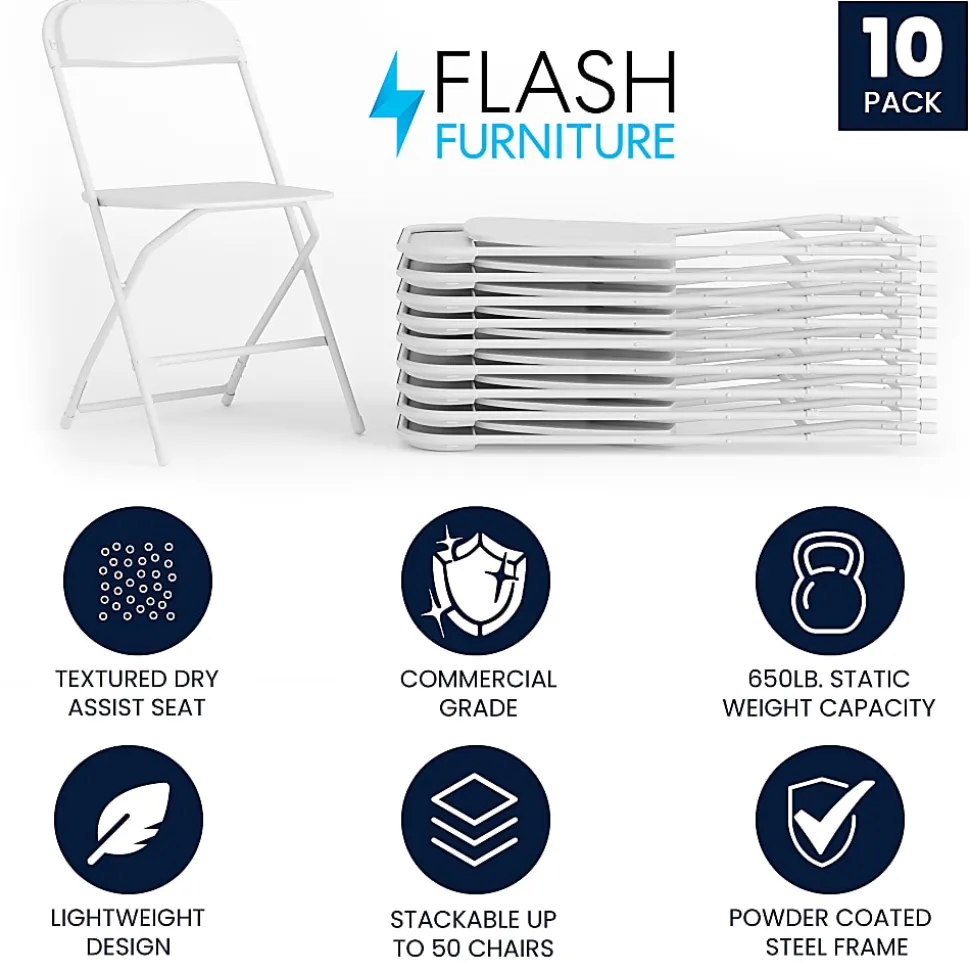 Flash Furniture Hercules Premium Folding Chairs, Set Of 10 Folding Chairs, White