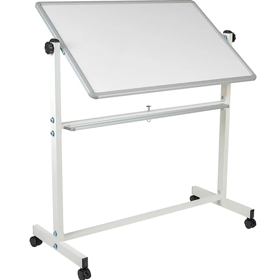 Flash Furniture HERCULES Series Double-Sided Mobile White Board With Pen Tray, 54-3/4"H x 45-1/4"W x 20"D, White, Gray Frame