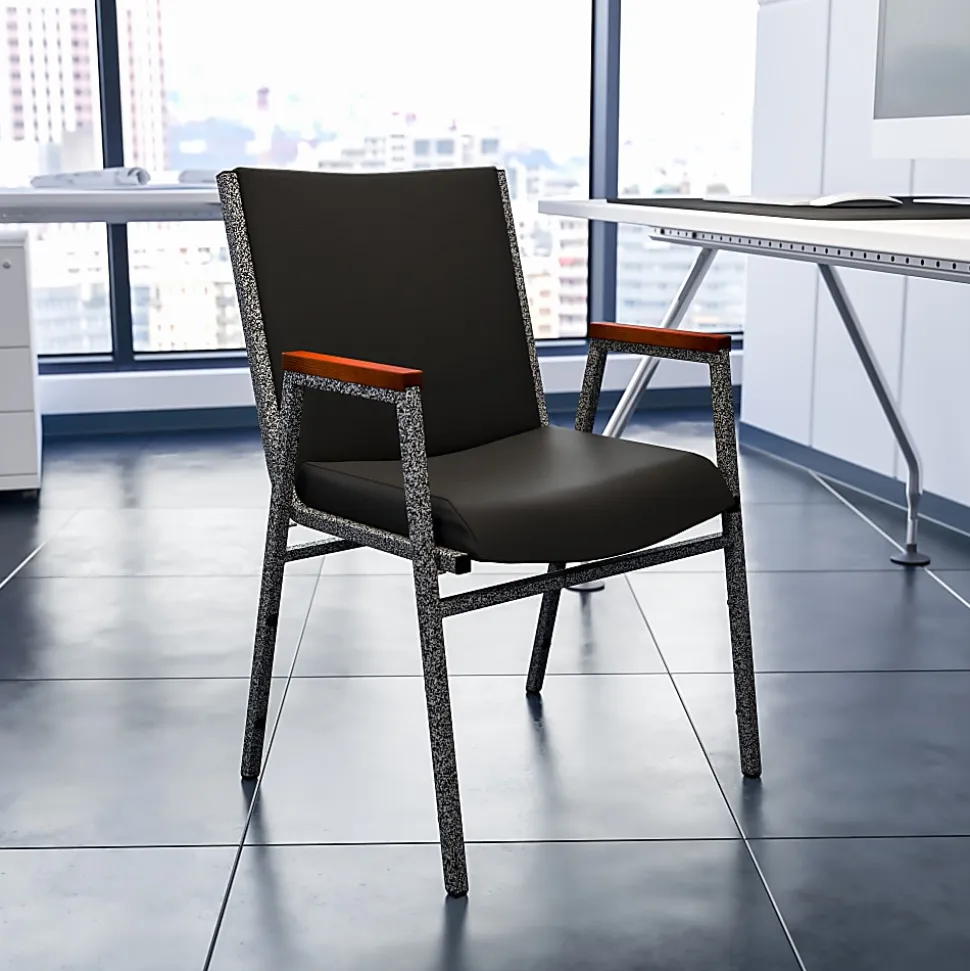 Flash Furniture HERCULES Series Heavy-Duty Stack Chair With Arms, Black