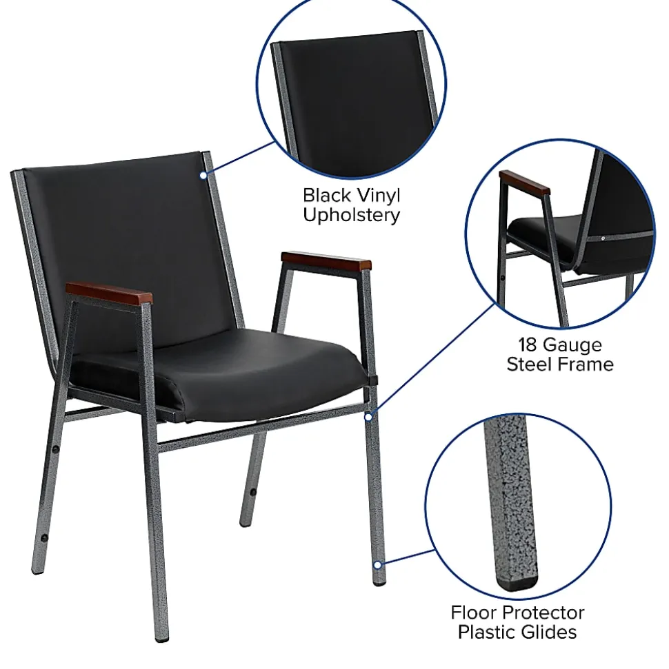 Flash Furniture HERCULES Series Heavy-Duty Stack Chair With Arms, Black